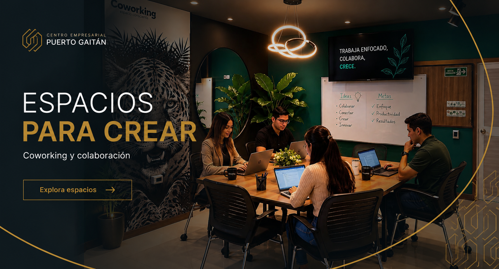 Pieza visual sobre espacios para crear, coworking y colaboracion.