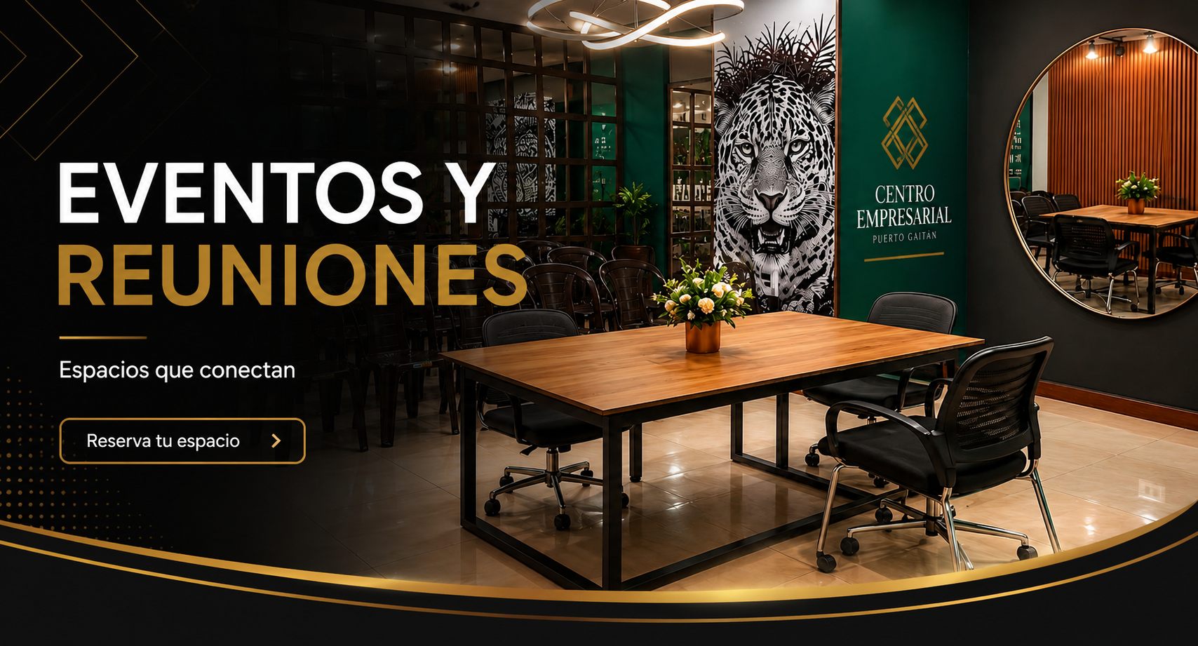 Pieza visual sobre eventos, reuniones y reserva de espacios.